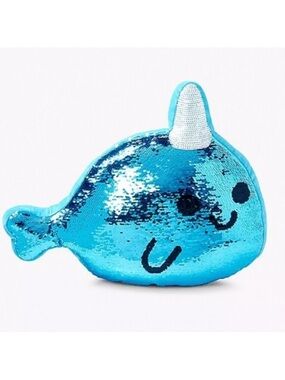 Justice Narwhal Flip Sequin Reversible Color Unicorn Fish Pillow Blue Silver